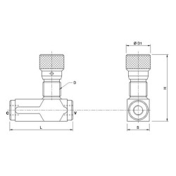 Droselinis atbulinis vožtuvas VRFU90°, G1/2" C056V0583