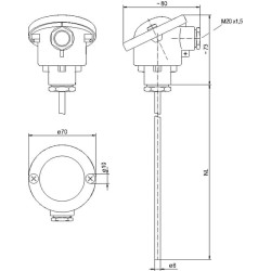 Temperatūros jutiklis, pasyvus, PT100 150 mm TF54PT100150