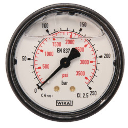 Slėgio matuoklis Ø63 0–250 bar 1/4 colio galinis MA63250B04PLGF