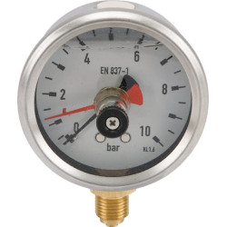 Manometras Ø 63 mm, 0–10 barų, nerūdijančio plieno korpusas – atminties taškas MA6310MEMPOINT