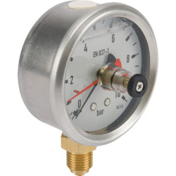 Manometras Ø 63 mm, 0–10 barų, nerūdijančio plieno korpusas – atminties taškas MA6310MEMPOINT