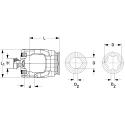 Jungas, profiliuotas vamzdis, 51x37 mm, P580 Walterscheid 3614312M