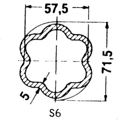 Profilinis vamzdis žvaigždutė S6 Ø įėjimas: 61,5 Ø išorė: 71,5x57,5x5 mm ilgis: 2,9 m Walterscheid 754600