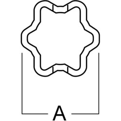 Profilinis vamzdis išorinis žvaigždės formos L25 Ø į vidų: 52,4 Ø iš išorės: 61x47x4,3 mm L: 3 m gopart PTO9L25OPT3000GP