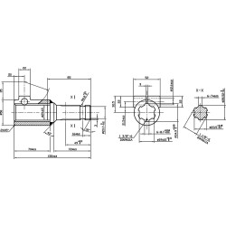 PTO reduktorius, išorinis sriegis 1 1/8 colio (6), vidinis sriegis 1 3/8 colio (6) su spaustuko varžtu 6710103KR