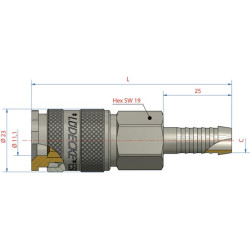 Greito atjungimo jungtis su 10 mm žarnos antgaliu ESOI10T