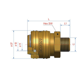 Q-Rel jungtis su 3/8" BSP išoriniu sriegiu ESA38AR