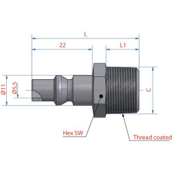 Vyriškas sriegis su 1/4 colio BSP išoriniu sriegiu ESOI14NAS
