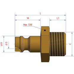 Vyriškas sriegis su 1/4" BSP išoriniu sriegiu ESM14NA