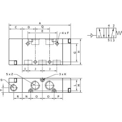 Vožtuvas, 5/2, pneumatinis, 1/4" PV52M14