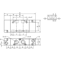 Vožtuvas, 5/2, oro valdymo, 1/2" PV52B12