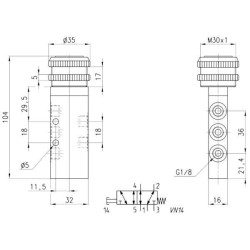 Vožtuvas, 5/2 mygtukas 358896