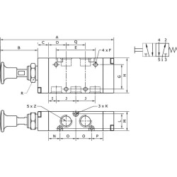 Svirtinis vožtuvas 5/2 mygtuko 1/8" MAB52M18