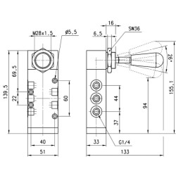 Vožtuvas, 5/3 rankenėlė 464900