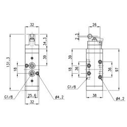 Vožtuvas, 5/2, valdomas ritinine svirtimi 458015195