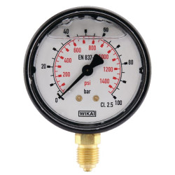 Manometras Ø63 0–100 bar 1/4 colio apačia MA63100L04PLGF
