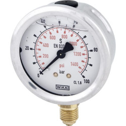 Glicerino manometras 63 mm 100 barų, montuojamas apačioje B711W063100D
