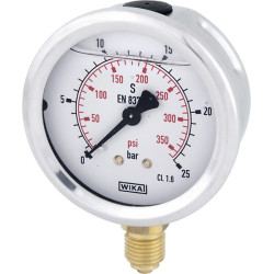 Glicerino manometras 63 mm 25 bar, montuojamas apačioje B711W063025D