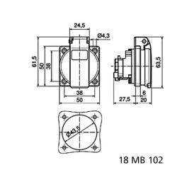 Lizdas skydui 3P 250V 50x50 B071097