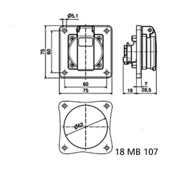 Lizdas skydui 3P 250V 75x75 B071105