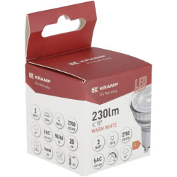 LED SMD lemputė - taškinė MR16 GU10 3W KRSBMR163GU10