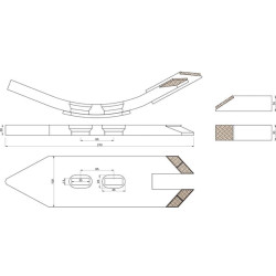 Kultivatoriaus kaltelis 370x100x20 mm, grūdintas, lenktas, 2 skylių, tinka Farmet CP682CN