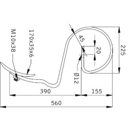 Spyruoklinis dantis 32x10x560mm su noragėliais CP12144