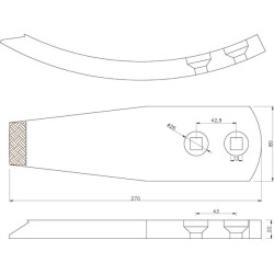 Kultivatoriaus kaltelis 270x80x20 mm, grūdintas, lenktas, 2 skylių, tinka Pöttinger 9762500270CKR