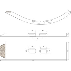 Kultivatoriaus kaltelis 382x100x20 mm, grūdintas, lenktas, 2 skylės CP704CN