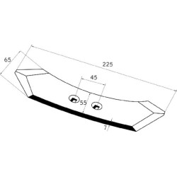 Kultivatoriaus kaltelis 230x53x8mm, apverčiamas, lenktas, 2 skylės CP2872