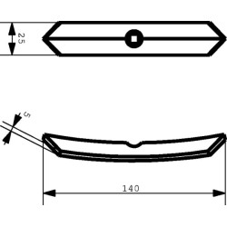 Kultivatoriaus kaltelis 140x25x5mm, apverčiamas, grūdintas, lenktas, 1 skylė, tinka Rau/Kverneland E19935Z