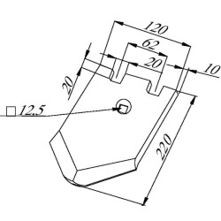 Kultivatoriaus kaltelis 220x120x10 mm, lenktas, 1 skylė, tinka Kerner CP6000
