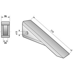 Kultivatoriaus kaltelis 135x40x11mm, grūdintas, plokščias, 1 skylė CP486499