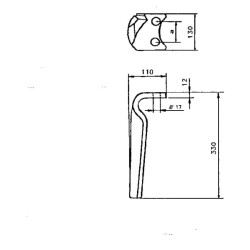 Akėčio dantis kairysis, 330 mm ilgio, tinka Amazone KE0107