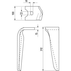 Akėčio pirštas kairysis, 312 mm ilgio, tinka „Alpego KE0715“