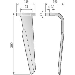 Akėčio dantis kairysis, 300 mm ilgio, tinka Celli KE0321