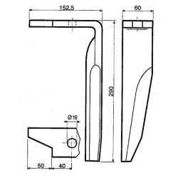 Akėčio dantis kairysis, 290 mm ilgio, tinka Amazone, Kramp KE0113