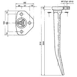 Rotorinio kultivatoriaus pirštas, 312 mm ilgio, tinka Amazone KE0102