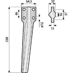 Akėčio dantis RH, 330 mm ilgio, tinka Eberhardt KE0354