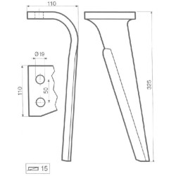 Akėčio pirštas kairysis, 325 mm ilgio, tinka Agram, Kramp KE0751