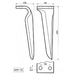 Akėčio dantis kairysis, 285 mm ilgio, tinka „Falc“, „Kramp KE0923“