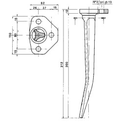 Rotorinio kultivatoriaus pirštas, 312 mm ilgio, tinka Amazone KE0101