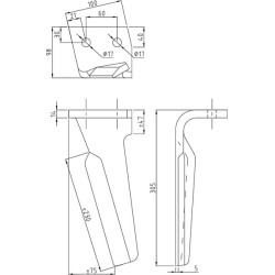 Akėčio pirštas kairysis, 305 mm ilgio, tinka „Alpego KE6700“