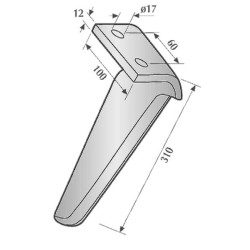 Akėčio dantis RH, 310 mm ilgio, tinka Breviglieri, Kramp KE0214