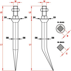 Lenktas akėčių dantis M16 16 mm kvadratinis EZ202001SP