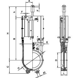 Peilio vožtuvas 6" SS + pneumatinis cilindras 6012575