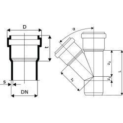 Y formos jungtis PVC 125/110 mm x 45° 16152125110045