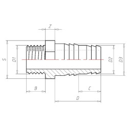 Žarnos jungtis 31 mm x M 1 colio V357033