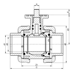 Rutulinis vožtuvas ISO Top Ø50 KS050050PVCISO