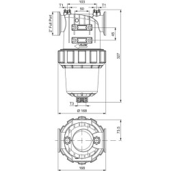 Slėginis filtras 2"FP 500 L/min. 80 Mesh Viton, išleidimo anga T3F 33031735V